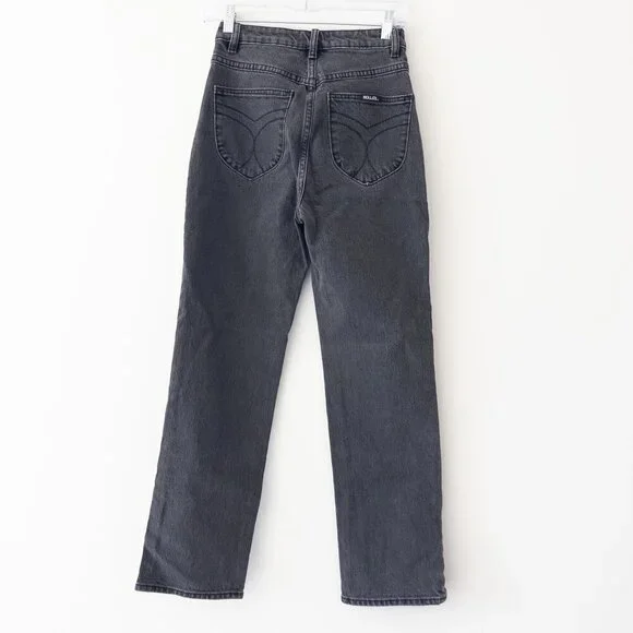Rolla's Original High-Rise Straight Leg Jeans in Washed Black Denim, Size 26 - Picture 9 of 10